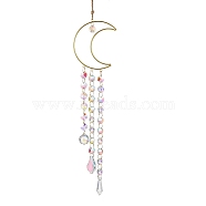 Iron Hanging Ornaments, Glass AB Color Octagonal Beads Tassel Suncatchers for Outdoor Garden Dcorations, Moon, 730mm(AJEW-H154-07G)