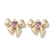 Brass Charms, with Glass, Bowknot, Real 18K Gold Plated, Plum, 13x14x3mm, Hole: 1.4mm(KK-H482-13G-01)