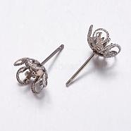 Tarnish Resistant 304 Stainless Steel Stud Earring Findings, Flower, Filigree, Stainless Steel Color, 10x5mm, Inner Diameter: 4mm, Pin: 0.9mm(STAS-K146-025-10mm)