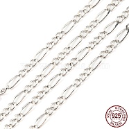 Rhodium Plated 925 Sterling Silver Figaro Chains, Soldered, Platinum, Link: 5.5x2x0.5mm and 2.5x2x0.5mm(STER-F052-03P)