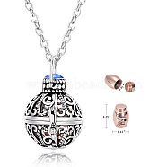 Stainless Steel Round Urn Ashes Pendant Necklace, Rhinestone Memorial Jewelry for Men Women, Deep Sky Blue, 21.65 inch(55cm)(PW-WG9842A-09)