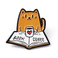 Love Book Coffee Enamel Pin, Electrophoresis Black Alloy Brooch for Cat Person, Heart Pattern, 29x31x2mm, Pin: 1.3mm(JEWB-A005-22-05)