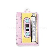 Printed Alloy Pendants, Cassette Tape, Platinum, Pink, 25.5x14.5x2.5mm, Hole: 1.6mm(FIND-B012-01C)