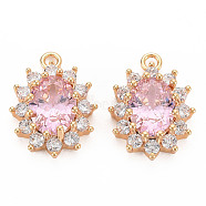 Brass Micro Pave Cubic Zirconia Charms, Real 18K Gold Plated, Nickel Free, Oval, Pearl Pink, 15x11x5mm, Hole: 1.5mm(KK-N232-300B)