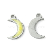 304 Stainless Steel Manual Polishing Charms, with Enamel, Moon, Stainless Steel Color, 11x7.5x1.5mm, Hole: 1.4mm(STAS-C075-08P)