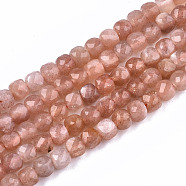 Natural Sunstone Beads Strands, Faceted, Cube, 4x4x4mm, Hole: 1mm, about 92~96pcs/strand, 15.15 inch~15.35 inch(38.5~39cm)(G-S362-081)