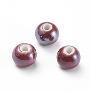 Handmade Porcelain Beads, Pearlized, Round, Dark Red, 8mm, Hole: 2mm(PORC-D001-8mm-25)