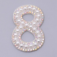 Imitation Pearls Patches, Iron/Sew on Appliques, with Glitter Rhinestone, Costume Accessories, for Clothes, Bag Pants, Number, Num.8, 44.5x29.5x4.5mm(DIY-WH0190-89F)