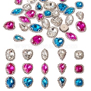 30Pcs 15 Style Sew on Rhinestone, Glass Rhinestone, Garments Accessories, Multi-Strand Links, with Platinum Tone Iron Settings, Heart/Oval/Horse Eye/Teardrop/Rounded Square, Mixed Color, 14~24x13~19x6~7.5mm, Hole: 1~6.5mm, 2pcs/style(GLAA-TA0001-22)