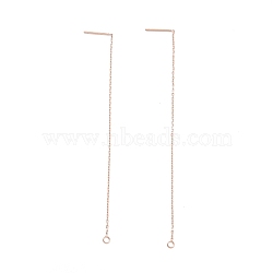 Ion Plating(IP) 304 Stainless Steel Stud Earring Finding, Cable Chains Ear Thread with Loops, Rose Gold, 100~109x0.7x0.25mm, Hole: 1.7mm, Pin: 0.7mm(STAS-E161-06RG)