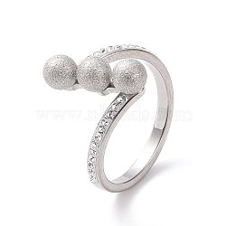 Crystal Rhinestone Triple Round Ball Finger Ring, 304 Stainless Steel Jewelry for Women, Stainless Steel Color, US Size 6~9(16.5~18.9mm)(RJEW-D120-17P)