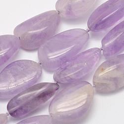 Natural Amethyst Beads Strands, teardrop, 23~30x12~18x6~10mm, Hole: 1mm, about 15pcs/strand, 15.7 inch(G-L464-11)