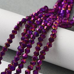Electroplate Glass Bead Strands, Rainbow Plated, Faceted Bicone, Purple Plated, 3x3.5mm, Hole: 1mm, about 125~130pcs/strand, 18 inch(EGLA-R094-3mm-05)