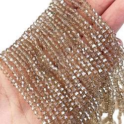 Transparent Electroplate Glass Beads Strands, Pearl Luster Plated, Faceted, Bicone, PeachPuff, 2.9~3.3x2.8mm, Hole: 0.7mm, about 150pcs/strand, 16.54 inch(42cm)(EGLA-A039-T2mm-UA08)