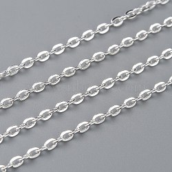 Iron Cable Chains, Unwelded, with Spool, Flat Oval, Popular for Jewelry Making, Important Decoration, Silver Color Plated, 3x2x0.6mm, about 328.08 Feet(100m)/roll(CH-S041-S-LF)