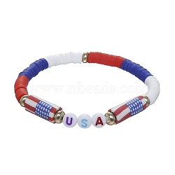 Polymer Clay Hieshi Surfer Stretch Braclets, Preppy Bracelet for Independence Day, Colorful, Inner Diameter: 2 inch(5cm)(PW-WG98080-09)