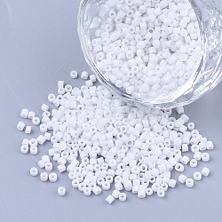 Glass Cylinder Beads, Seed Beads, Opaque Colours, Round Hole, White, 1.5~2x1~2mm, Hole: 0.8mm, about 8000pcs/bag, about 85~95g/bag(SEED-Q036-01A-G02)
