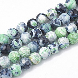 Dyed Natural Fire Crackle Agate Beads Strands, Round, Lime, 8~8.5mm, Hole: 1mm, about 48pcs/strand, 14.9 inch(G-T098-02B-05)