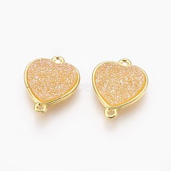Electroplate Druzy Resin Links connectors, with Golden Tone Brass Findings, Heart, Bisque, 17x13.5x3.5mm, Hole: 1mm(RESI-F014-C06)
