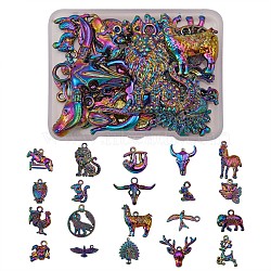 20 Pcs Animal Themed 316L Surgical Stainless Steel Pendants, Mixed Shapes, Rainbow Color, 24~38x23~37mm(JX099A)