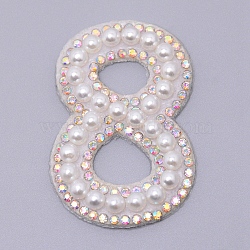 Imitation Pearls Patches, Iron/Sew on Appliques, with Glitter Rhinestone, Costume Accessories, for Clothes, Bag Pants, Number, Num.8, 44.5x29.5x4.5mm(DIY-WH0190-89F)