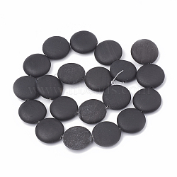 Natural Black Stone Beads Strands, Flat Round, 19~20x6.5~7mm, Hole: 1mm, about 20pcs/strand, 15.15 inch(G-S330-02)