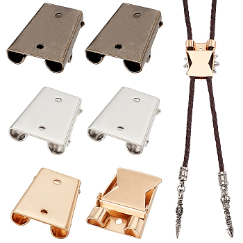 6Pcs 3 Colors Zinc Alloy Bolo Tie Slider Clasps, For Bolo Tie Making, Trapezoid, Mixed Color, 30x25x7mm, Hole: 2.5mm, 2pcs/color
