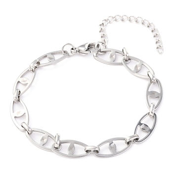 304 Stainless Steel Link Chain Bracelets, with Lobster Claw Clasps, Eye, Stainless Steel Color, 7-3/4 inch(19.6cm)