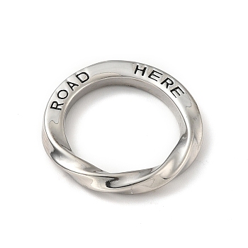 304 Stainless Steel Linking Rings, Ring with Word ROAD HERE, Stainless Steel Color, 25x3mm