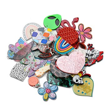 Cellulose Acetate(Resin) Pendants, Mixed Shape, Mixed Color, 14~51x14~39.5x1.5~2.5mm, Hole: 1.2~1.6mm