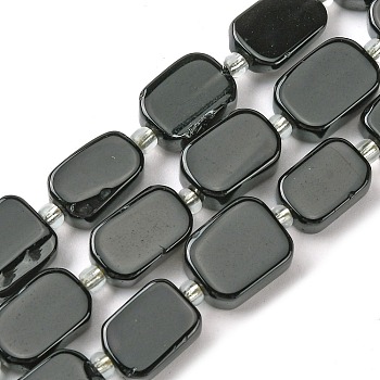 Natural Obsidian Beads Strands, with Seed Beads, Rectangle, 11.5~12.5x7.5~10x5~6.5mm, Hole: 0.8~0.9mm, about 13pcs/strand, 7.68~8.07 inch(19.5~20.5cm)