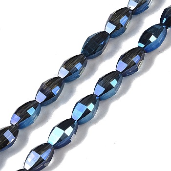 Electroplate Glass Beads Strands, Full Rainbow Plated, Faceted, Oval, Marine Blue, 9.5x5.5mm, Hole: 1.2mm, about 60pcs/strand, 22.05''(56cm)