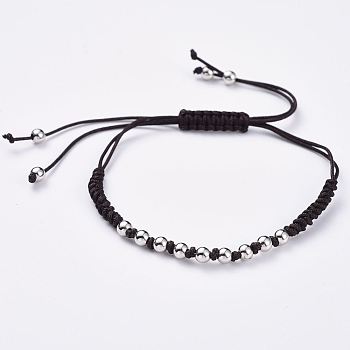 Adjustable Nylon Cord Braided Bead Bracelets, with Brass Beads, Cadmium Free & Lead Free, Platinum, 10-1/4 inch~11 inch(26~28cm), 3mm