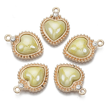 Porcelain Pendants, with Light Gold Plated Brass Findings and Crystal Rhinestone, Heart, Aquamarine, 23x16x5mm, Hole: 1.8mm