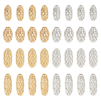 Elite 80Pcs 8 Styles Brass Beads, Long-Lasting Plated, Hollow Out, Rice, Golden & Silver, 8~11x4~5mm, Hole: 1.4~1.5mm, 10pcs/style