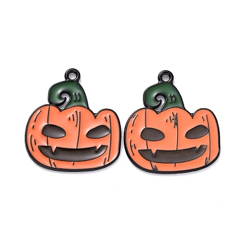 Halloween Alloy Enamel Pendant, Pumpkin Jack-O'-Lantern, Electrophoresis Black, 22.5x19.5x1mm, Hole: 1.5mm