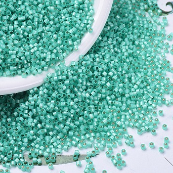 MIYUKI Delica Beads, Cylinder, Japanese Seed Beads, 11/0, (DB0627) Dyed Aqua Green Silver Lined Alabaster, 1.3x1.6mm, Hole: 0.8mm, about 2000pcs/10g