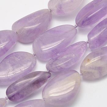 Natural Amethyst Beads Strands, teardrop, 23~30x12~18x6~10mm, Hole: 1mm, about 15pcs/strand, 15.7 inch