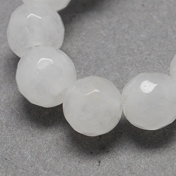 Natural Jade Bead Strands, Dyed, Faceted, Round, White, 8mm, Hole: 1mm, about 48pcs/strand, 14.9 inch