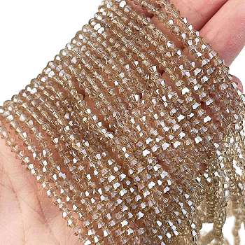 Transparent Electroplate Glass Beads Strands, Pearl Luster Plated, Faceted, Bicone, PeachPuff, 3.2x2.8mm, Hole: 0.7mm, about 150pcs/strand, 16.54 inch(42cm)