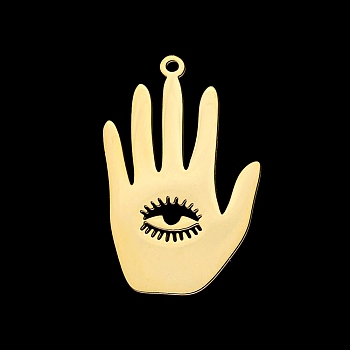 201 Stainless Steel Pendants, Laser Cut, Palm with Eye, Golden, 30x18x1mm, Hole: 1.6mm