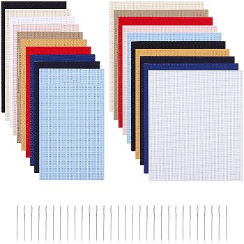 11CT Cross Stitch Fabric Sheets, Cloth Embroidery Fabric, for Making Garments Crafts, with Iron Sewing Needles, Mixed Color, 15x10~15x0.06~0.07cm