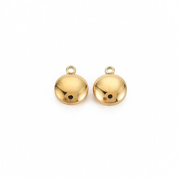 Ion Plating(IP) 304 Stainless Steel Charms, Flat Round, Real 14K Gold Plated, 10x8x4.5mm, Hole: 1.4mm