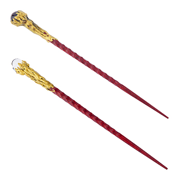 2Pcs 2 Styles Natural Garnet & Quartz Crystal Magic Wand, Wood Cosplay Magic Wand, for Witches and Wizards, 230~240x14~20mm, 1pc/style