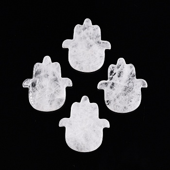 Natural Quartz Crystal Hamsa Hand with Eye Figurines, for Home Office Desktop Decoration, 56~57x50~51x6~9mm