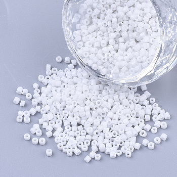 Glass Cylinder Beads, Seed Beads, Opaque Colours, Round Hole, White, 1.5~2x1~2mm, Hole: 0.8mm, about 8000pcs/bag, about 85~95g/bag