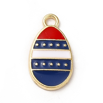 American Flag Style Alloy Enamel Pendants, Cadmium Free & Nickel Free & Lead Free, Golden, Egg Charms, Colorful, 18x10x1.5mm, Hole: 1.8mm