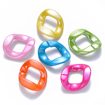 Opaque Acrylic Linking Rings, Quick Link Connectors, for Curb Chains Making, Pearlized, Twist, Mixed Color, 40x33.5x10mm, Inner Diameter: 22.5x18mm