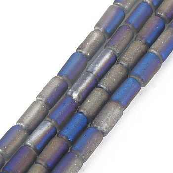 Electroplate Frosted Transparent Glass Beads Strands, Column, Medium Purple, 7.5x4mm, Hole: 0.8mm, about 72Pcs/strand, 21.26 inch(54cm)