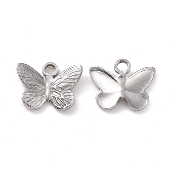 304 Stainless Steel Charms, Butterfly, Stainless Steel Color, 12x15x3mm, Hole: 2mm